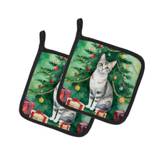 Load image into Gallery viewer, European Shorthair Cat By the Christmas Tree Pot Holders - Set of 2 Decorative Kitchen Helpers | Made in the USA