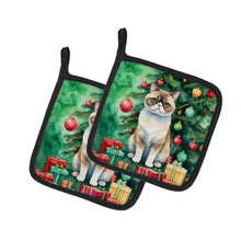 Load image into Gallery viewer, Exotic Shorthair Cat By the Christmas Tree Pot Holders - Set of 2 Decorative Kitchen Helpers | Made in the USA
