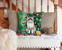 Load image into Gallery viewer, Exotic Shorthair Cat By the Christmas Tree Throw Pillow - 14x14 Decorative Pillow – Art for Your Home &amp; Patio