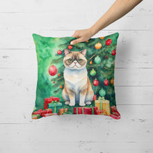 Load image into Gallery viewer, Exotic Shorthair Cat By the Christmas Tree Throw Pillow