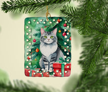 Load image into Gallery viewer, Foldex Exotic Fold Cat By the Christmas Tree Porcelain Ornament