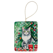 Load image into Gallery viewer, Foldex Exotic Fold Cat By the Christmas Tree Porcelain Ornament