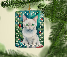Load image into Gallery viewer, Foreign White Cat By the Christmas Tree Porcelain Ornament
