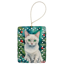 Load image into Gallery viewer, Foreign White Cat By the Christmas Tree Porcelain Ornament