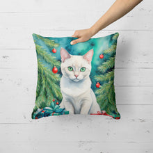 Load image into Gallery viewer, Foreign White Cat By the Christmas Tree Throw Pillow