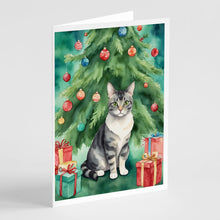 Load image into Gallery viewer, German Rex Cat By the Christmas Tree Greeting Cards - Blank Note Cards – 8-Pack of Artist-Designed Cards with Envelopes