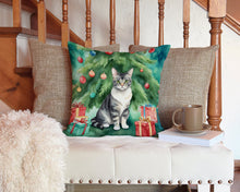 Load image into Gallery viewer, German Rex Cat By the Christmas Tree Throw Pillow - 14x14 Decorative Pillow – Art for Your Home &amp; Patio