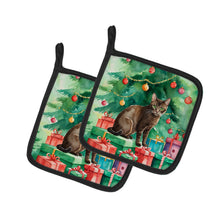 Load image into Gallery viewer, Havana Brown Cat By the Christmas Tree Pot Holders - Set of 2 Decorative Kitchen Helpers | Made in the USA