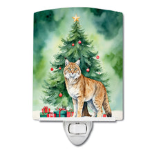Load image into Gallery viewer, Highlander Lynx Cat By the Christmas Tree Ceramic Night Light