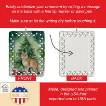 Load image into Gallery viewer, Highlander Lynx Cat By the Christmas Tree Porcelain Ornament