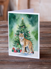 Load image into Gallery viewer, Highlander Lynx Cat By the Christmas Tree Greeting Cards - Blank Note Cards – 8-Pack of Artist-Designed Cards with Envelopes