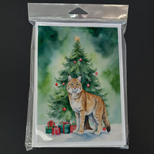 Load image into Gallery viewer, Highlander Lynx Cat By the Christmas Tree Greeting Cards - Blank Note Cards – 8-Pack of Artist-Designed Cards with Envelopes
