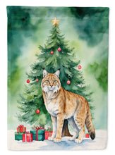 Load image into Gallery viewer, Highlander Lynx Christmas Garden Flag - Cat by the Christmas Tree - Cat-Themed Holiday Yard Decor