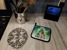 Load image into Gallery viewer, Highlander Lynx Cat By the Christmas Tree Pot Holders - Set of 2 Decorative Kitchen Helpers | Made in the USA