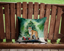 Load image into Gallery viewer, Highlander Lynx Cat By the Christmas Tree Throw Pillow - 14x14 Decorative Pillow – Art for Your Home &amp; Patio