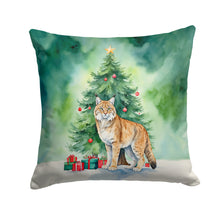 Load image into Gallery viewer, Highlander Lynx Cat By the Christmas Tree Throw Pillow - 14x14 Decorative Pillow – Art for Your Home &amp; Patio