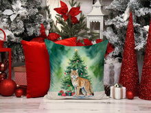 Load image into Gallery viewer, Highlander Lynx Cat By the Christmas Tree Throw Pillow