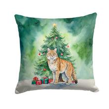 Load image into Gallery viewer, Highlander Lynx Cat By the Christmas Tree Throw Pillow