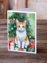 Load image into Gallery viewer, Japanese Bobtail Cat By the Christmas Tree Greeting Cards - Blank Note Cards – 8-Pack of Artist-Designed Cards with Envelopes