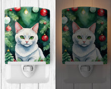 Load image into Gallery viewer, Khao Manee Cat By the Christmas Tree Ceramic Night Light