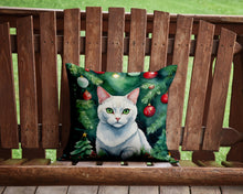 Load image into Gallery viewer, Khao Manee Cat By the Christmas Tree Throw Pillow - 14x14 Decorative Pillow – Art for Your Home &amp; Patio
