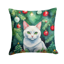Load image into Gallery viewer, Khao Manee Cat By the Christmas Tree Throw Pillow - 14x14 Decorative Pillow – Art for Your Home &amp; Patio