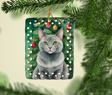 Load image into Gallery viewer, Korat Cat By the Christmas Tree Porcelain Ornament