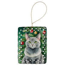 Load image into Gallery viewer, Korat Cat By the Christmas Tree Porcelain Ornament