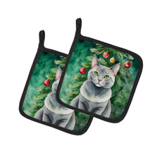 Load image into Gallery viewer, Korat Cat By the Christmas Tree Pot Holders - Set of 2 Decorative Kitchen Helpers | Made in the USA