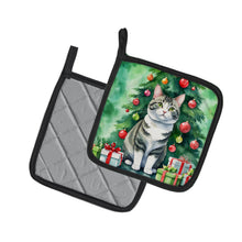 Load image into Gallery viewer, Korean Bobtail Cat By the Christmas Tree Pot Holders - Set of 2 Decorative Kitchen Helpers | Made in the USA