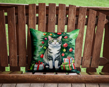 Load image into Gallery viewer, Korean Bobtail Cat By the Christmas Tree Throw Pillow - 14x14 Decorative Pillow – Art for Your Home &amp; Patio