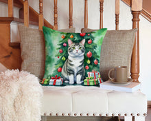 Load image into Gallery viewer, Korean Bobtail Cat By the Christmas Tree Throw Pillow - 14x14 Decorative Pillow – Art for Your Home &amp; Patio