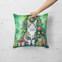 Load image into Gallery viewer, Korean Bobtail Cat By the Christmas Tree Throw Pillow