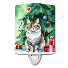 Load image into Gallery viewer, Kurilian Bobtail Cat By the Christmas Tree Ceramic Night Light