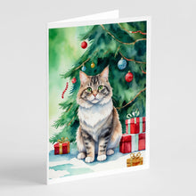 Load image into Gallery viewer, Kurilian Bobtail Cat By the Christmas Tree Greeting Cards - Blank Note Cards – 8-Pack of Artist-Designed Cards with Envelopes
