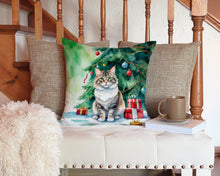 Load image into Gallery viewer, Kurilian Bobtail Cat By the Christmas Tree Throw Pillow - 14x14 Decorative Pillow – Art for Your Home &amp; Patio