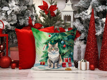 Load image into Gallery viewer, Kurilian Bobtail Cat By the Christmas Tree Throw Pillow