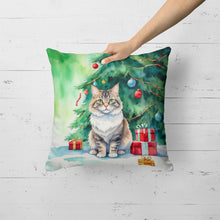 Load image into Gallery viewer, Kurilian Bobtail Cat By the Christmas Tree Throw Pillow