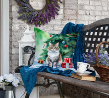 Load image into Gallery viewer, Kurilian Bobtail Cat By the Christmas Tree Throw Pillow