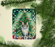 Load image into Gallery viewer, La Perm Cat By the Christmas Tree Porcelain Ornament
