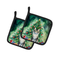 Load image into Gallery viewer, La Perm Cat By the Christmas Tree Pot Holders - Set of 2 Decorative Kitchen Helpers | Made in the USA