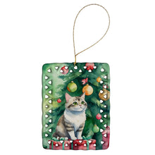 Load image into Gallery viewer, Li Hua Cat By the Christmas Tree Porcelain Ornament