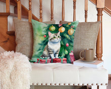 Load image into Gallery viewer, Li Hua Cat By the Christmas Tree Throw Pillow - 14x14 Decorative Pillow – Art for Your Home &amp; Patio