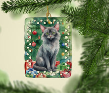 Load image into Gallery viewer, Lykoi Cat By the Christmas Tree Porcelain Ornament