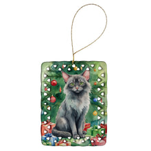 Load image into Gallery viewer, Lykoi Cat By the Christmas Tree Porcelain Ornament