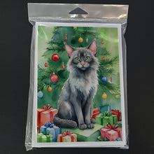Load image into Gallery viewer, Lykoi Cat By the Christmas Tree Greeting Cards - Blank Note Cards – 8-Pack of Artist-Designed Cards with Envelopes
