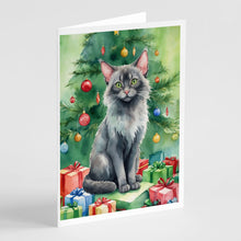 Load image into Gallery viewer, Lykoi Cat By the Christmas Tree Greeting Cards - Blank Note Cards – 8-Pack of Artist-Designed Cards with Envelopes