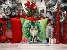 Load image into Gallery viewer, MaineCoon Cat By the Christmas Tree Throw Pillow