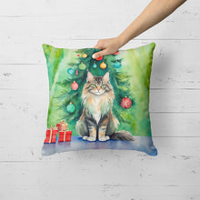 Load image into Gallery viewer, MaineCoon Cat By the Christmas Tree Throw Pillow