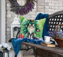 Load image into Gallery viewer, MaineCoon Cat By the Christmas Tree Throw Pillow